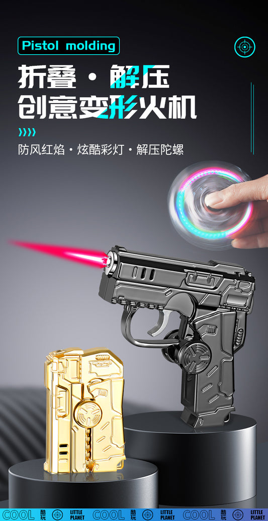 Transformable Folding Pressure-Release Lighter Windproof Red Flame Cool LED Lights Pistol-Style Windproof Lighter Wholesale