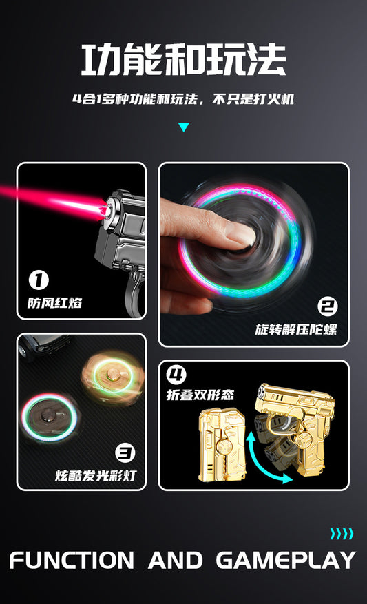 Transformable Folding Pressure-Release Lighter Windproof Red Flame Cool LED Lights Pistol-Style Windproof Lighter Wholesale