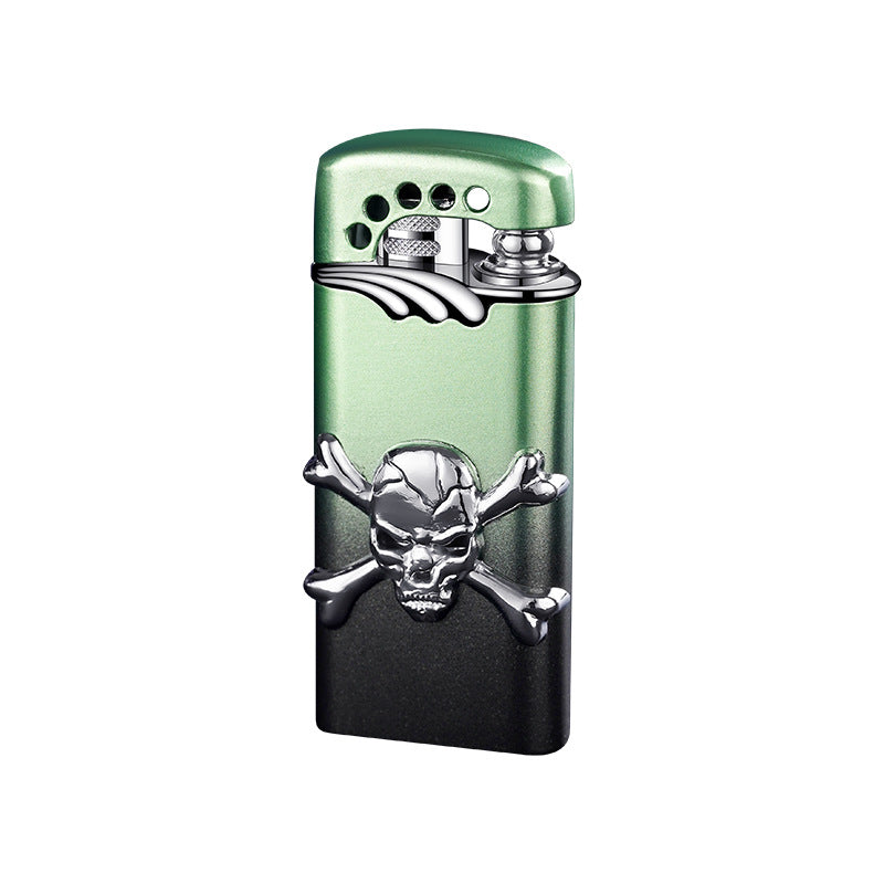 Funny Skull-Shaped Lighter with LED Light and Sound Effects Straight-Shot Windproof Metal Igniter Sound-Activated Lighter