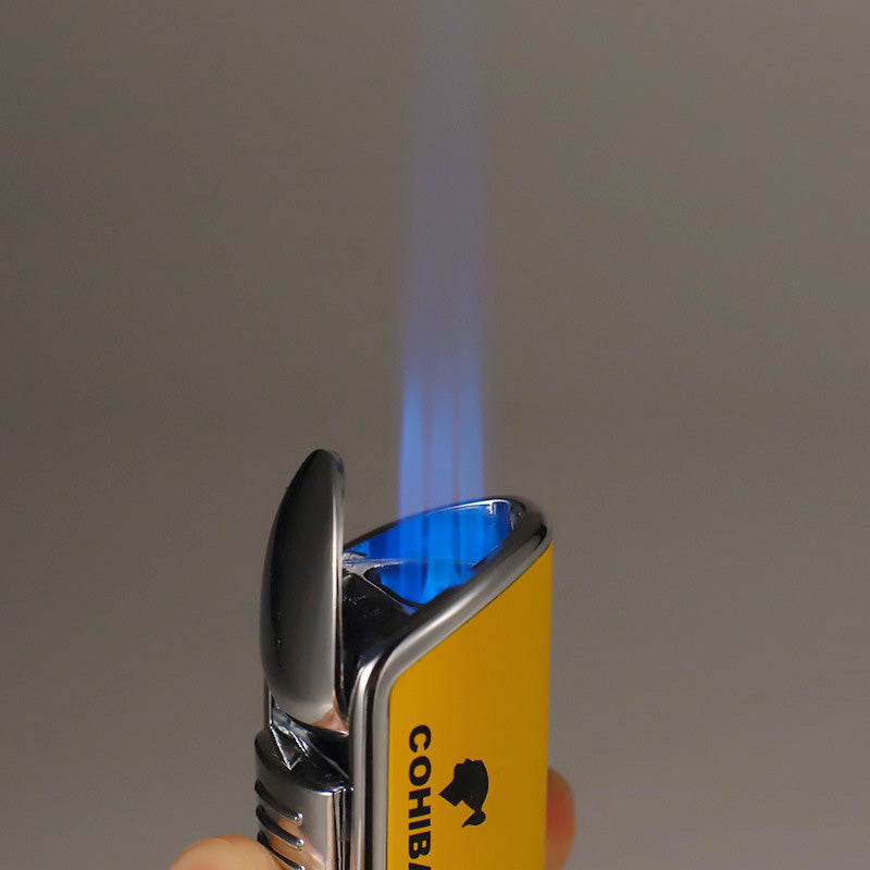Creative Windproof Cigar Lighter Triple Tube Direct Ignition Blue Flame Metal Portable Lighter with Cigar Drill