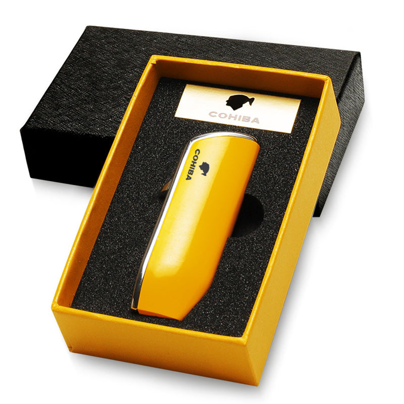 Creative Windproof Cigar Lighter Triple Tube Direct Ignition Blue Flame Metal Portable Lighter with Cigar Drill