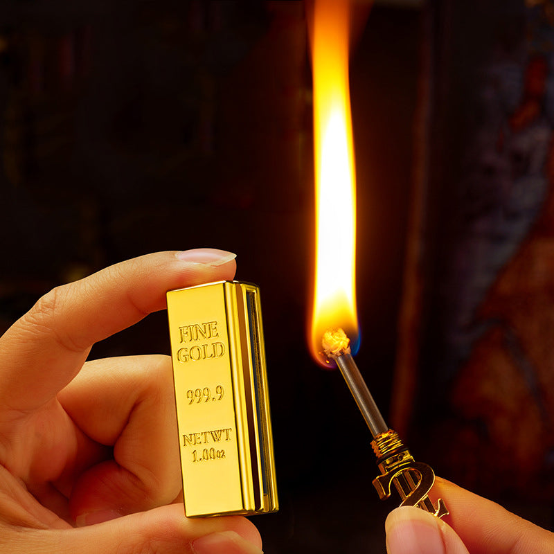 Creative Match Lighter Gold Bar Igniter Windproof Waterproof Metal Lighter Portable Keychain