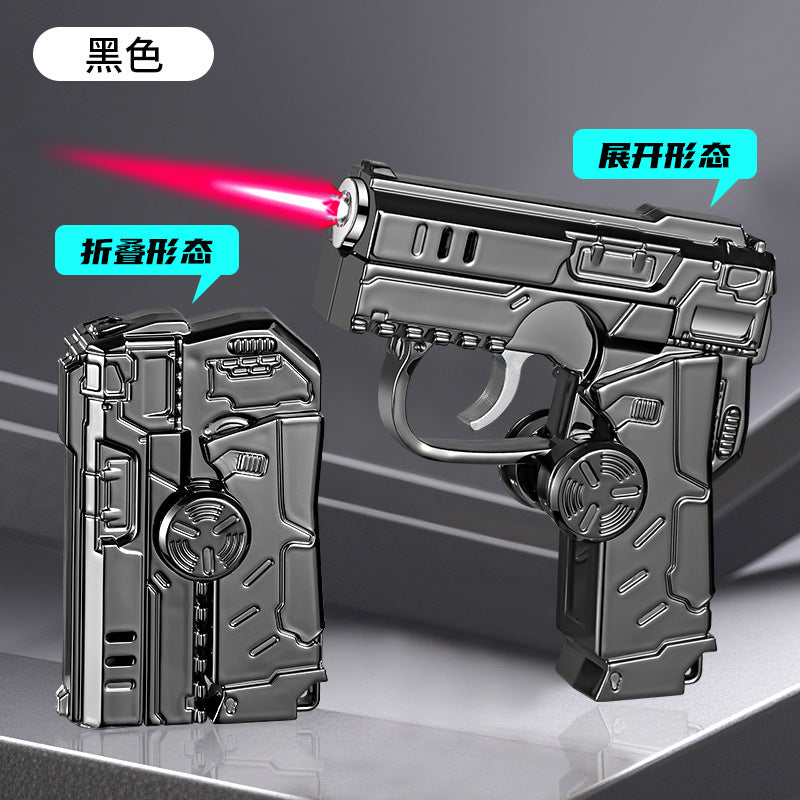Transformable Folding Pressure-Release Lighter Windproof Red Flame Cool LED Lights Pistol-Style Windproof Lighter Wholesale