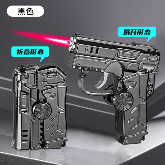 Transformable Folding Pressure-Release Lighter Windproof Red Flame Cool LED Lights Pistol-Style Windproof Lighter Wholesale